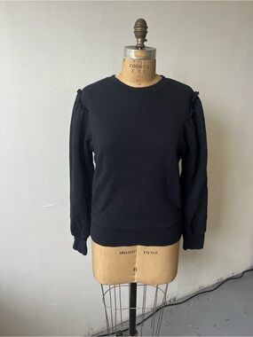 Citizens Of Humanity Black Crewneck Sweatshirt with Shoulder Ruching